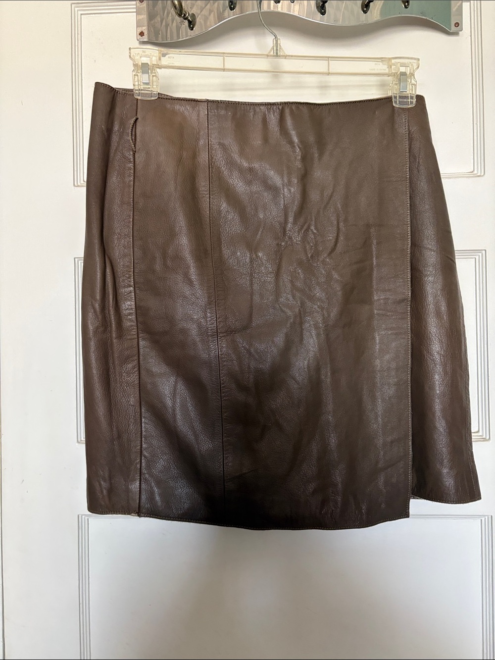 Valette Classic Brown Leather Pencil Skirt with Front Flap Size 12